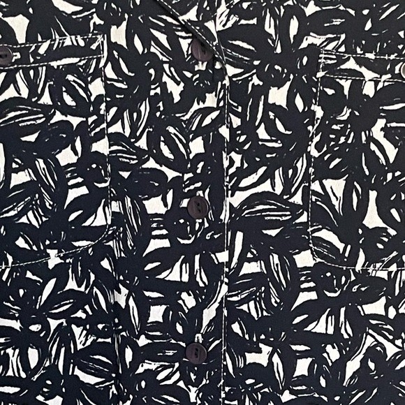 Koret Navy Blue White Floral  Print  Button Up V Neck Size M - Picture 8 of 10